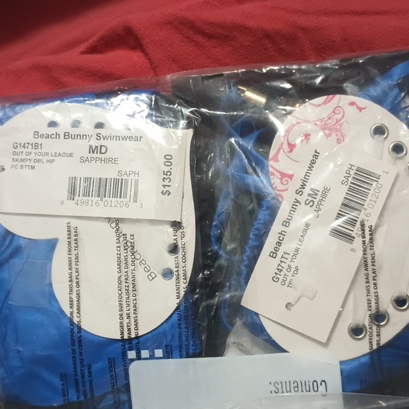 Beach Bunny Out Of Your League Sm Tri top MD Skimpy DBL HIP Bottom Sapphire NWT - Picture 13 of 13